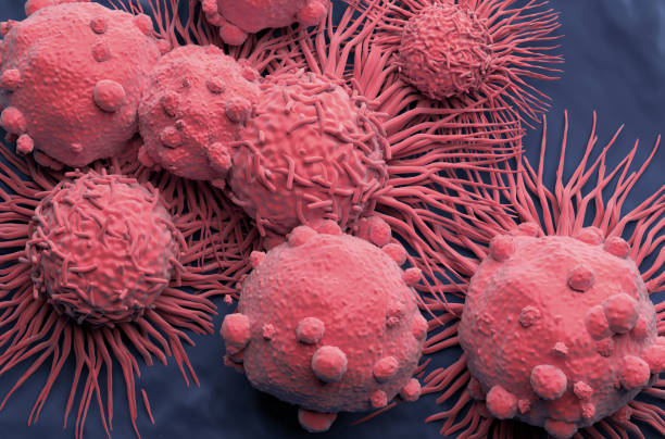 carcinoma cells field in kidney cancer - top view 3d illustration - kidney cancer imagens e fotografias de stock