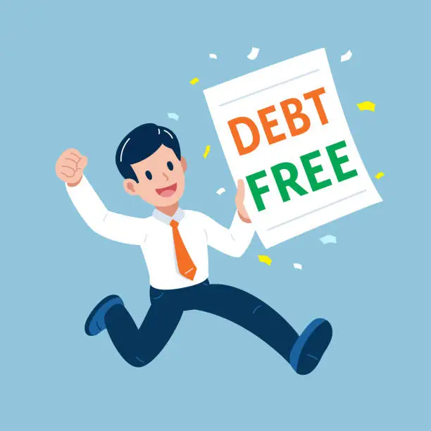 Vector illustration of Cartoon businessman with debt free letter