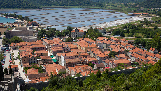Aerial view of city of Ston in Croatian Adriatic