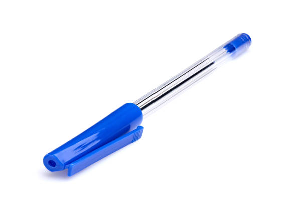 istock Plastic ballpoint pen on a white background. Blue ink pen. 1635479390