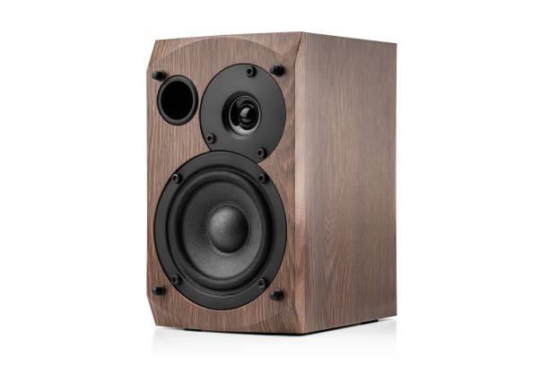 istock Music speakers on white background. Audio technica. Bookshelf speaker system for home entertainment. 1635488966