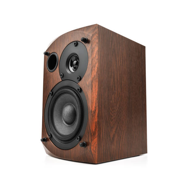 istock Music speakers on white background. Audio technica. Bookshelf speaker system for home entertainment. 1635489499