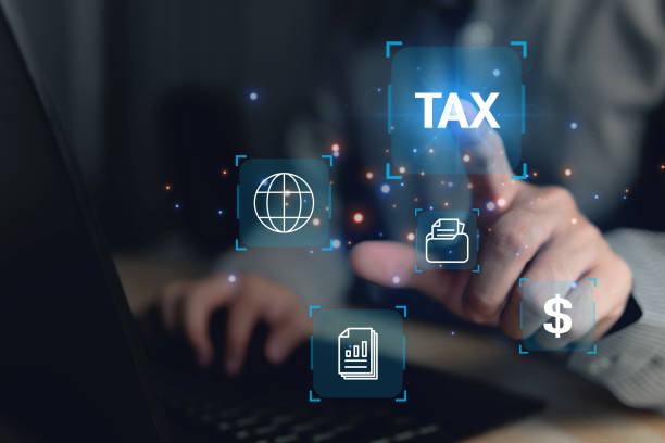 istock Business using a computer to complete Individual income tax 1635496930
