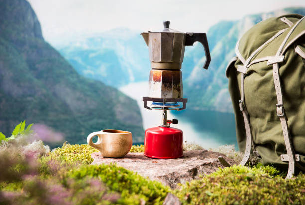 istock Cooking on a portable camping gas burner. 1635512641