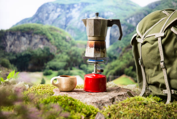 istock Cooking on a portable camping gas burner. 1635513051