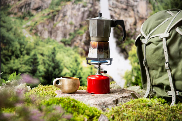 istock Cooking on a portable camping gas burner. 1635513057