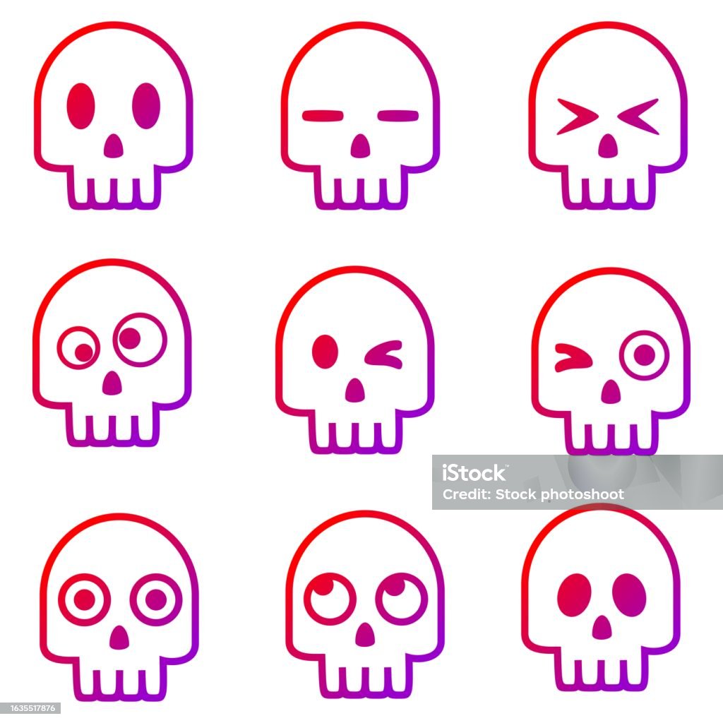 Skull And Bones Emoji Expression With Gradient Line Stock Illustration ...