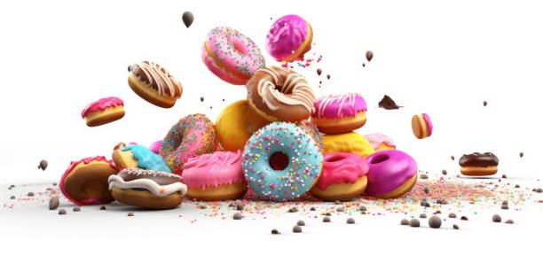 istock Floating Candy Wonderland: Doughnuts & Macarons in Sweet Sky 1635529166
