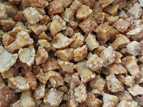 Pile of crackling made from fried pork skin