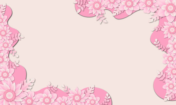 istock Floral background in paper cut style. Paper flowers 1635560181