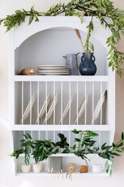 istock vintage shelf with clean plate on kitchen with scandinavian interior 1635577911