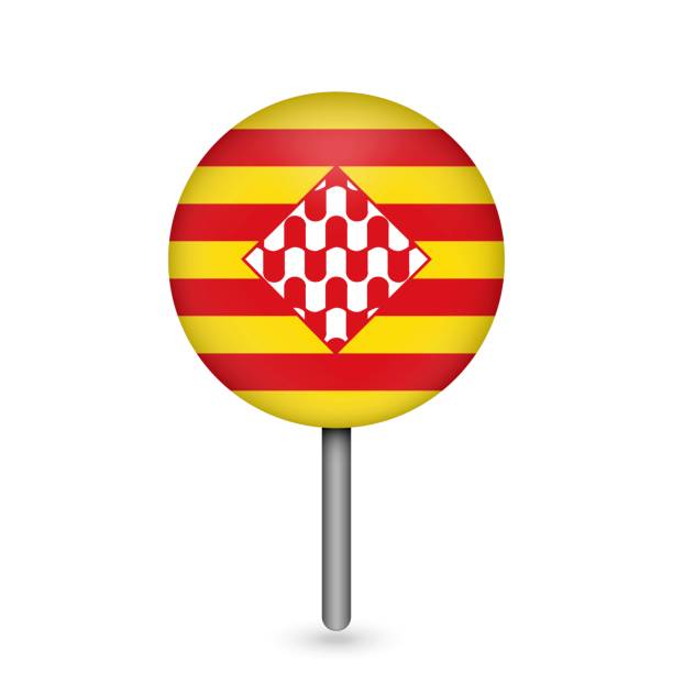 map pointer with girona flag, provinces of spain. vector illustration. - girona stock illustrations