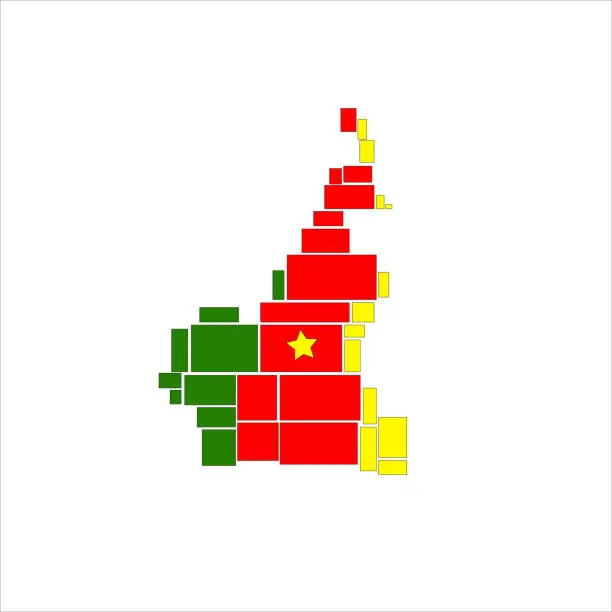 Vector illustration of Cameroon map with rectangles and squares in Cameroon colors