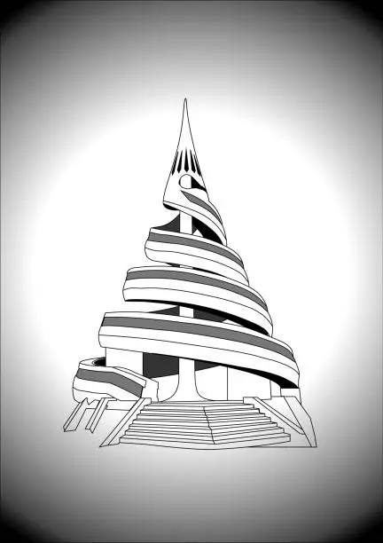 Vector illustration of illustration of the yaounde reunification monument in black and white, Cameroon