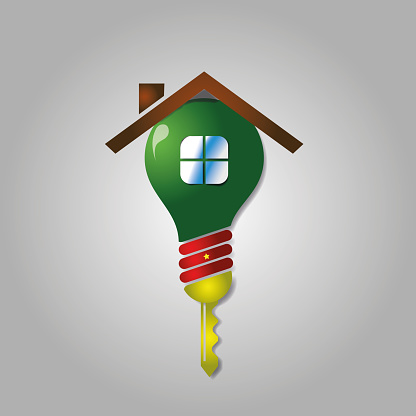 green house icon, 3d house in the shape of a bulb, with the colors of Cameroon