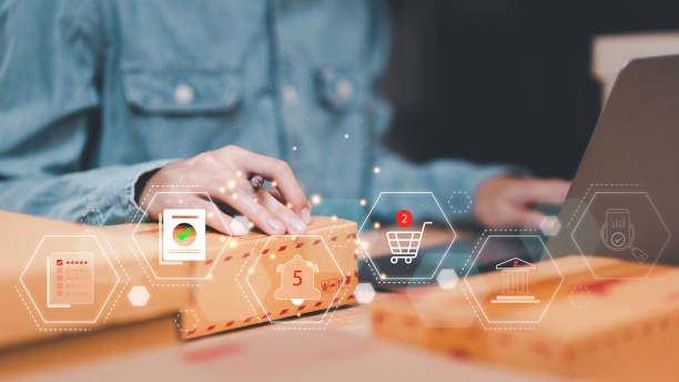concept selling products online ,Physical inventory count ,Check sales and check business growth reports ,Selling on Internet ,SME ,shipping boxes ,e-commerce ,Inspecting goods for delivery concepto de venta de productos en línea, recuento de inventario físico, verificar las ventas y verificar los informes de crecimiento del negocio, vender en internet, pyme, cajas de envío, comercio electrónico, inspeccionar productos para la entrega