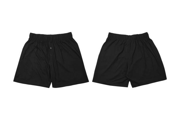 istock Sport shorts, black color, front and back view isolated on white 1635616972