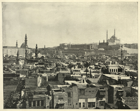 Cityscape of Cairo, Egypt looking towards the Citadel, after a Vintage photograph 19th Century