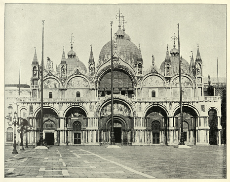 St Mark's Basilica, Basilica di San Marco, Venice, Italy, Byzantine, Romanesque, Gothic Architecture, after a Vintage photograph 19th Century