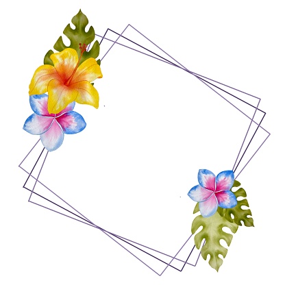 istock Design frames with tropical flowers and leaves. Watercolor illustrations, hand-drawn. High resolution, isolates on a white background. 1635638721