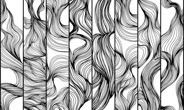 Vector illustration of Backdrop cover template. Wavy curved line background. Ink line style wallpaper.