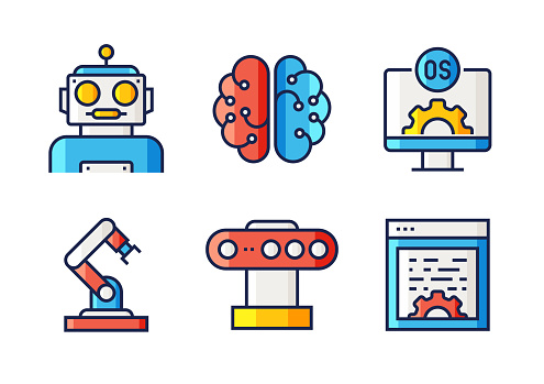 ROBOTICS ENGINEERING Related Vector Line Icons. Outline Symbol Collection
