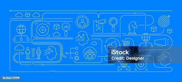istock TARGET AUDIENCE Related Line Style Banner Design for Web Page, Headline, Brochure, Annual Report and Book Cover 1635673199