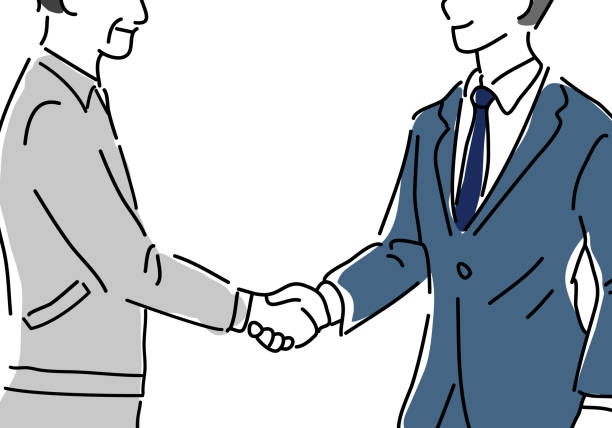 construction worker and business man handshake illustration construction worker and business man handshake illustration, vecto, mp face coalition building stock illustrations