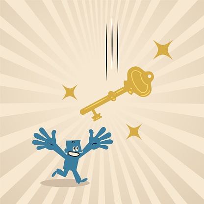 Blue Cartoon Characters Design Vector Art Illustration.
A businessman runs to catch a gold key that is falling from the sky.
The concepts of illustration are as follows:
The Pursuit of Opportunity: Grasping the Falling Key.
Chasing Success: The Key to Achievement.
Seizing the Moment: The Falling Key of Fortune.
The Key to Triumph: A Businessman's Sprint.
Determination in Motion: Capturing the Falling Key.