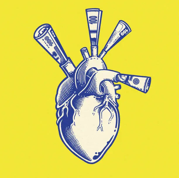 Vector illustration of Human Heart full of money, greed