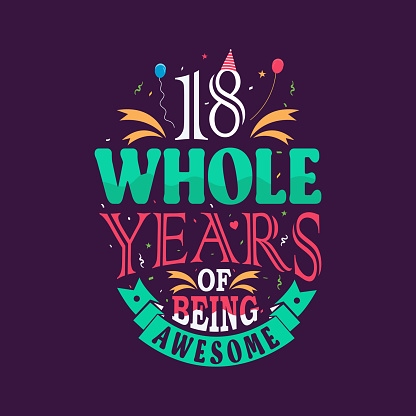 18 whole years of being awesome. 18th birthday, 18th anniversary lettering
