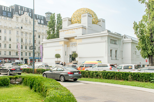 Vienna, Austria. 18 Aug 2023: Vienna Secession: A stunning Vienna landmark constructed in 1897 as a venue for the innovative Vienna Secession group's art exhibitions.