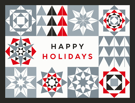 Geometric Christmas, Holiday background with stylized snowflakes and stars. Simple and elegant Christmas card design. Contemporary geometric Christmas card.