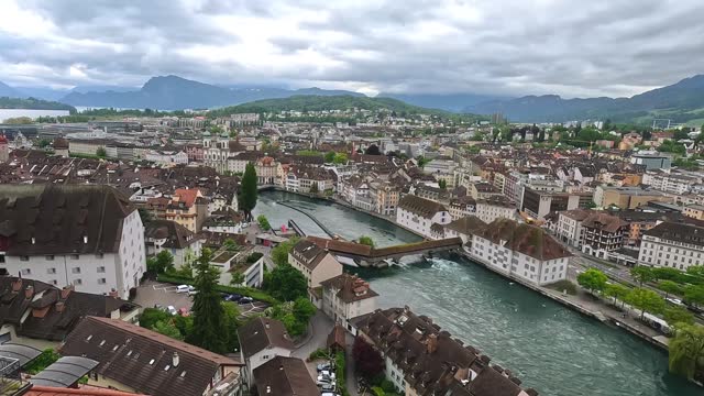 Time lapse Top view of historic city center of Luzern, Switzerland