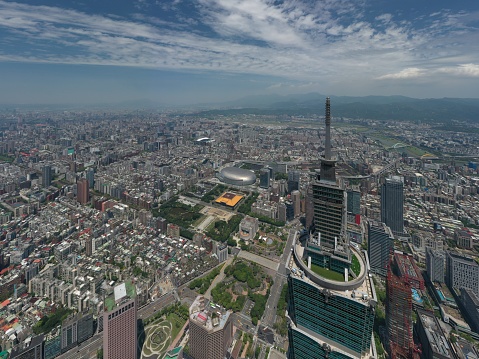Seoul cityscape seen from above - South Korea. A modern growing skyline .