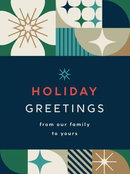 Vector illustration of Geometric Holiday Christmas Card Mid-Century Style