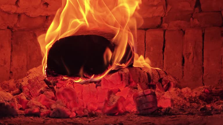 Fire , burning wood with flames in tandoori oven