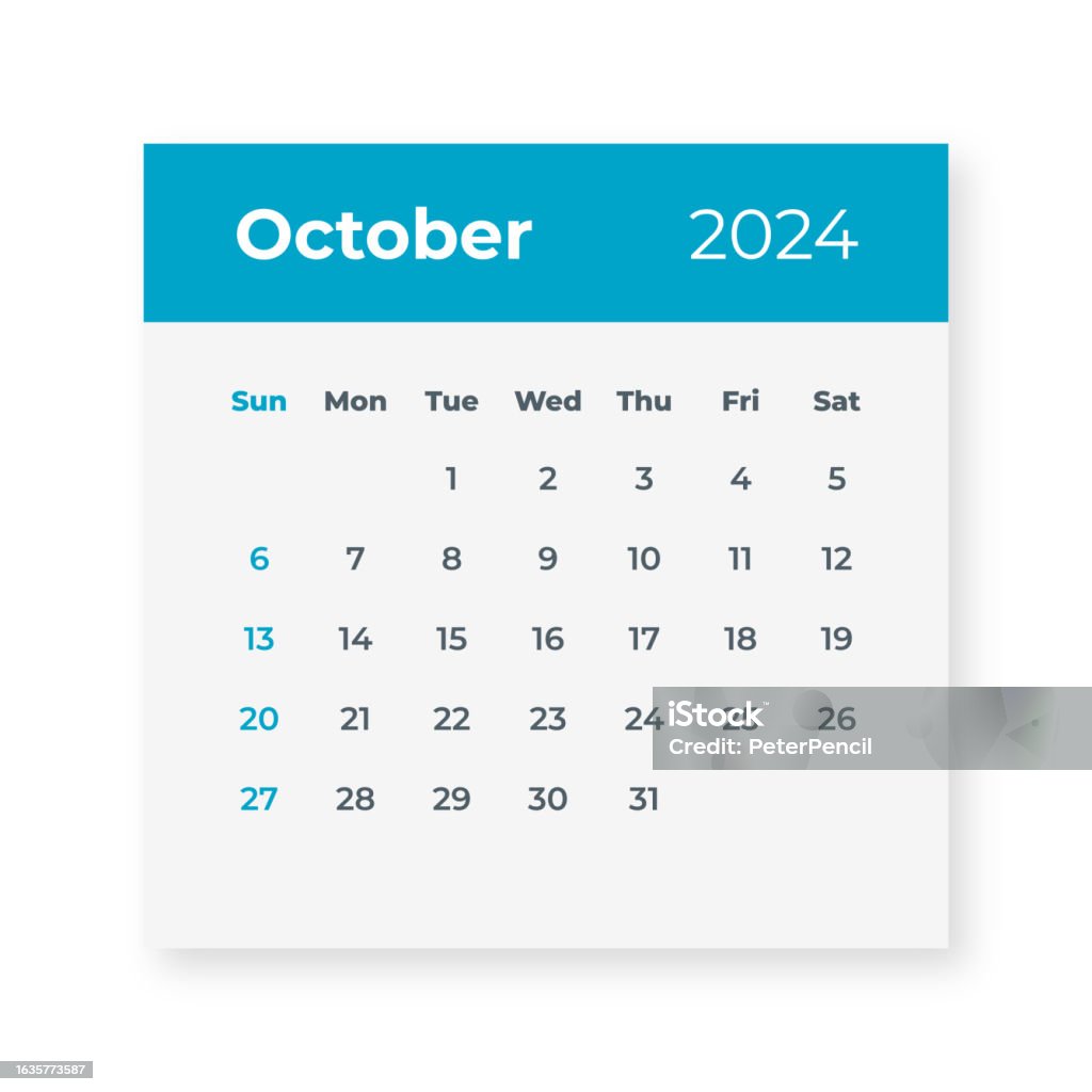 October 2024 Calendar Leaf Vector Illustration Stock Illustration