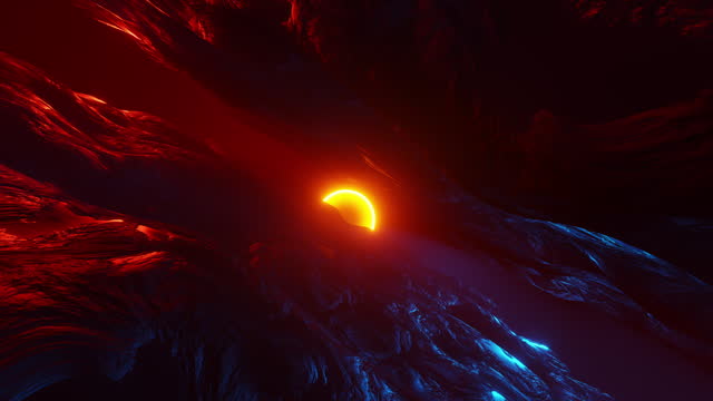 Partial solar eclipse seen from space in the night sky. Looped animation