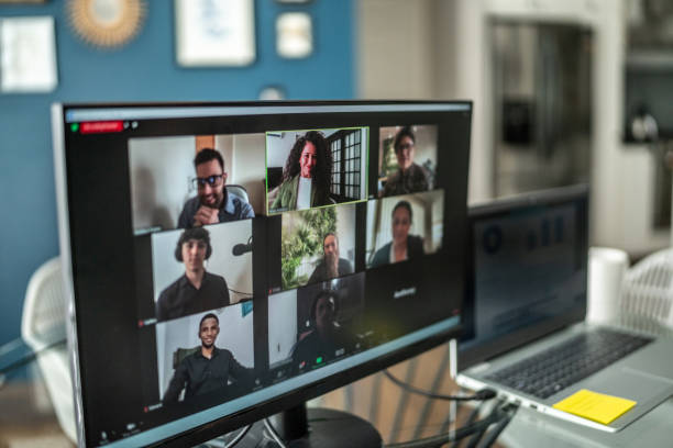 istock Computer monitor during a video call at home 1635847208