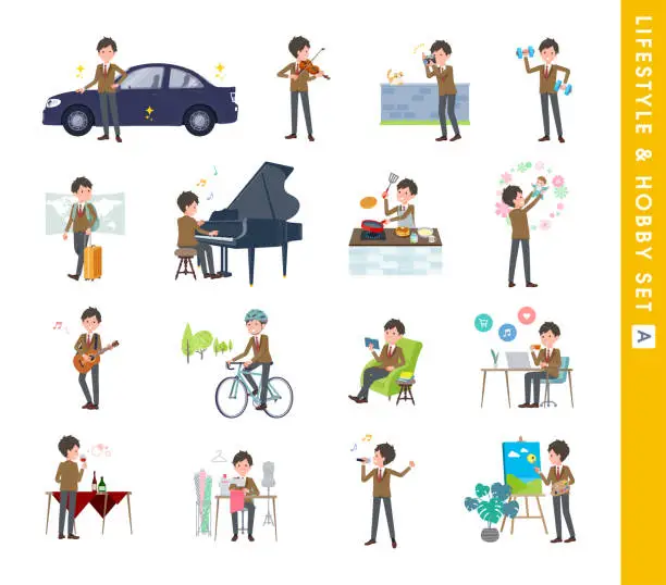 Vector illustration of A set of blazer schoolboy about hobbies and lifestyle.type A