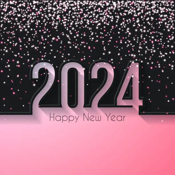 Vector illustration of Happy new year 2024 with gold glitter - Black background