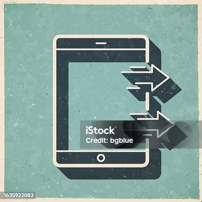 istock Send from tablet PC. Icon in retro vintage style - Old textured paper 1635922083