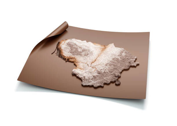 istock Map Of Lithuania Old Style Brown On Unrolled Map Paper Sheet On White Background 3d Illustration 1635925355