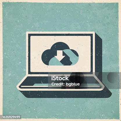istock Cloud download to laptop. Icon in retro vintage style - Old textured paper 1635929499