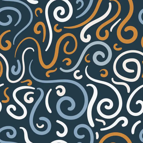 Vector illustration of Abstract hand drawn doodle curly line seamless pattern. Swirls messy background.