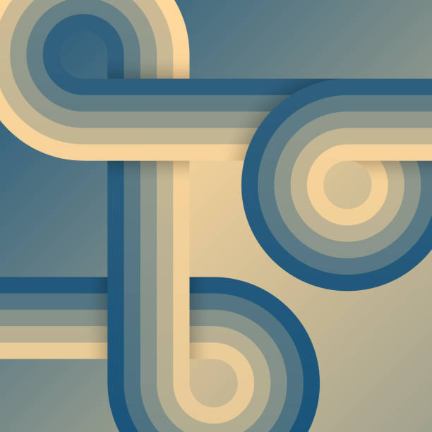 istock Blue retro background with rounded and striped shapes. Vintage geometric design 1635937235
