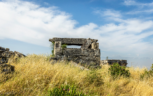 Tomb ruins at the ancient city of Hierapolis Ancient, Pamukkale city, Denizli Province, Turkey.