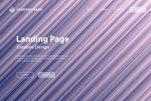 Landing page template for your website. Modern and trendy background with speed motion style. Abstract design with lots of diagonal lines and beautiful color gradients. This illustration can be used for your design, with space for your text (colors used: Orange, Pink, Gray, Purple, Blue). Vector Illustration (EPS file, well layered and grouped), wide format (3:2). Easy to edit, manipulate, resize or colorize. Vector and Jpeg file of different sizes.