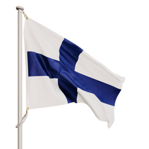 istock Finland flag waving in the wind. On a white background. 1635957024